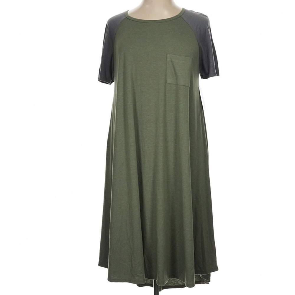 LuLaRoe Womens Dress Carly Size XL Green Gray Rayon Blend Raglan High Low NWT